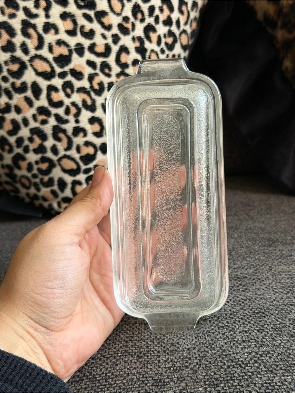 Small sized glass covered butter dish